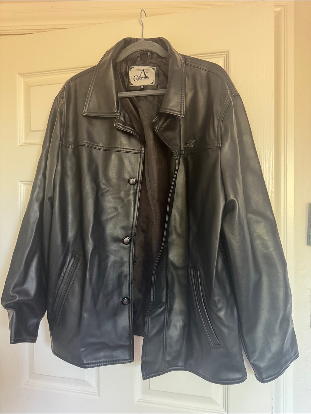 Avenue Black Men's Button-Front Faux Leather Bomber Jacket